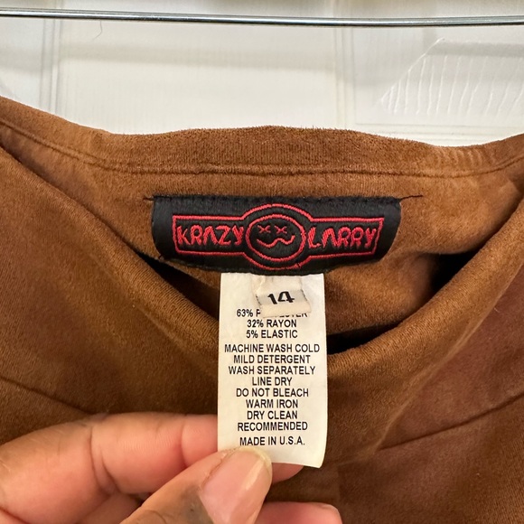 Krazy Larry Suede Feel Brown Pull On Pants Size 14 - Picture 3 of 4
